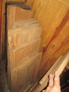 Vintage wood window shutters and wood furniture parts