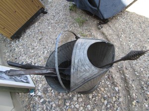 Vintage fireplace ash bucket and cleaning tools