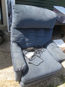 Blue upholstered electric lift chair works
