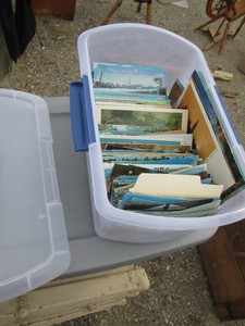 Shoebox tote loaded with new and used post cards from State parks and other areas across the United States