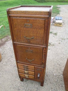 Vintage wood file cabinet and paper organizer approx 18x15x51in