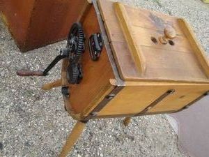 Antique barrel style hand cranking butter churn