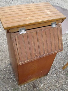 Vintage wood potato bin or trash container approx 21x17x33in