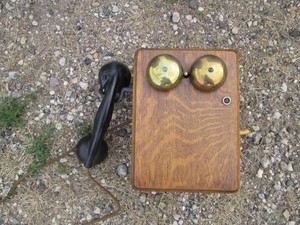 Antique E.L. Klingel wall mount wood telephone