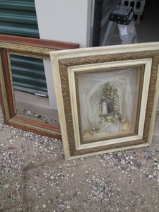 Antique shadowbox style wedding keepsake frame approx 27x31in plus extra decorative empty wood frame