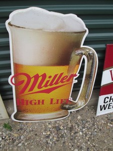 Metal Miller High Life Beer pitcher advertisement sign approx 25x37in