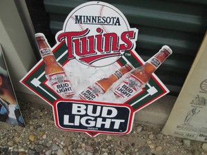 MN Twins Bud Light beer metal advertisement sign approx 21x20in