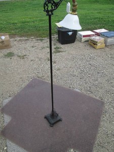 Cast iron freestanding floor lamp with pull-chain and remote plus misc office floor mats