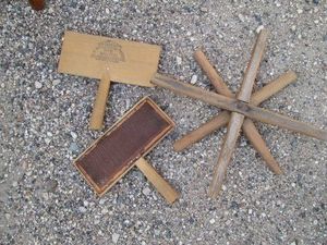 Old Whittemore wool brushes and assorted wood misc