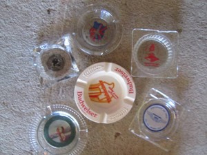 Grain Belt, Budweiser and assorted glass ashtrays