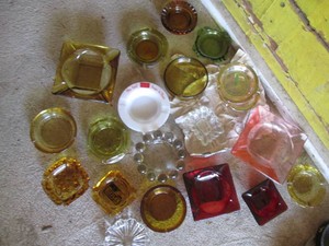 Collection of depression Era glass ashtrays