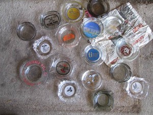 Vintage advertisement glass ashtrays