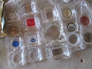 Assorted square style vintage glass ashtrays