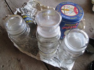 Vintage glass planters peanuts canisters and lidded tins