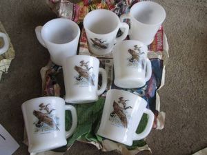 Vintage geese themed fire king mugs