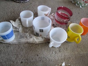 Vintage fire king mugs, bowls and other glassware