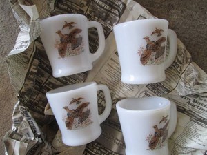 Vintage fire king bird themed mugs
