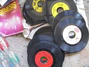 Stack of Vintage 45s vinyl record albums