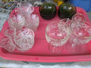 Vintage cut glassware, depression Era bowls and etched glassware