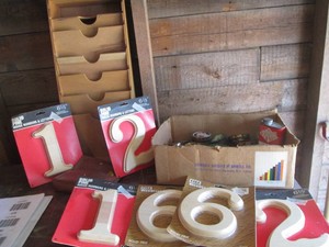 Vintage paper sorter and assorted wood crafting supplies