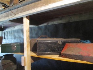 Collection of vintage metal tool boxes and metal hinged lid mailbox