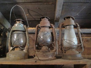Trio of Antique metal and glass oil lanterns