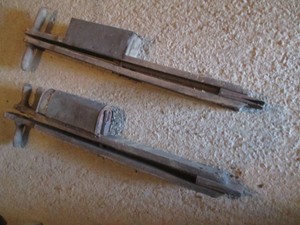 Pair of Antique wood and metal manual planters
