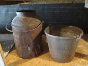 Vintage assorted style metal feed pails with handles