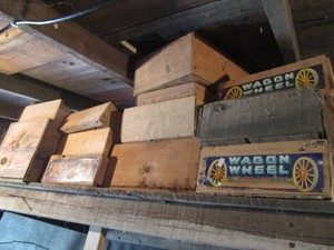 Variety of vintage wood assorted size fruit boxes