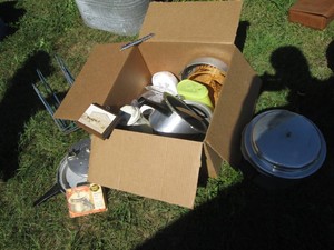 Vintage metal pressure cookers, assorted cookware, baskets, hone decor and more