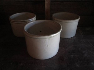(3) Vintage un-marked 5lb Stoneware crock some stress cracks