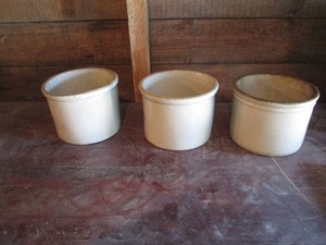 (3) Vintage un-marked assorted size Stoneware crock some stress cracks