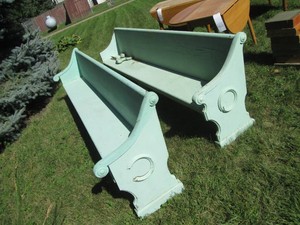 Pair of Antique wood Church pews approx 9ft long