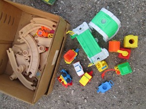 Fisher Price train set with accessories, train cars and automobiles