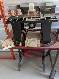 Sears Craftsman industrial router table with stand, Router Edge & Contour guide, trimming attachment and bit set