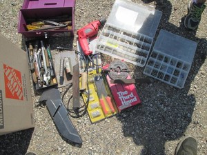 Small plastic Toolbox, organizers, hardware and hand tool grouping