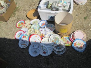 Large variety of childrens dinnerware, metal bakeware pans and other kitchen related products