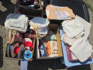 Vintage hand towels, flour saks and other linens plus craft ribbon and more