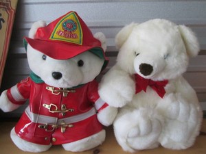 Vintage Firefighter Santa Bear and Bear plush