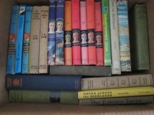 Box of vintage books including The Hardy Boyd and other collections