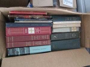 Box of vintage war and history books, religion and other topics
