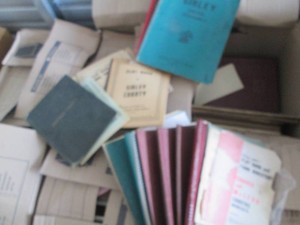 Large box of vintage county plat books and atlases