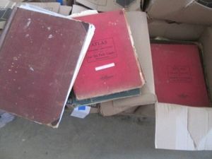 Box of large size vintage county plat books and atlases