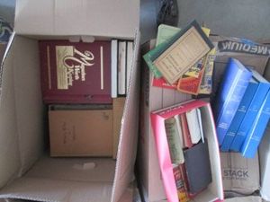 Vintage advertisement pamphlets, Minnesota history books and educational supplies