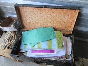 Vintage wood Suitcase full of assorted gift wrap and tissue