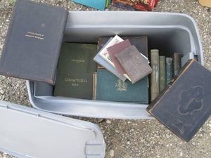 Covered Tote of Antique books and bibles written in mostly German