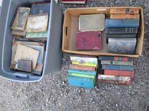Tote and box of vintage books by Lorna Doone, Johanna Spyri, Vaughan Kester and more