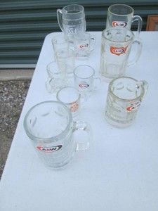 Collection of vintage assorted size A&W, dads and Clear glass tankards