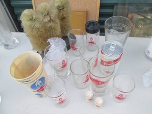 Vintage Grain Belt Glasses, can and condiment containers