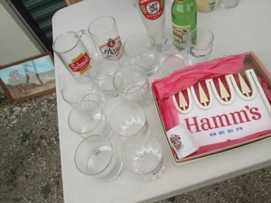 Vintage Grain Belt Glasses, can and condiment containers